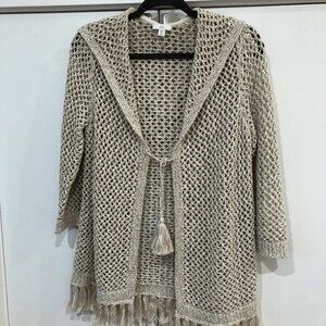 J. Jill Open Knit Crochet Tie Front Cardigan - Oatmeal - W's Petite Small